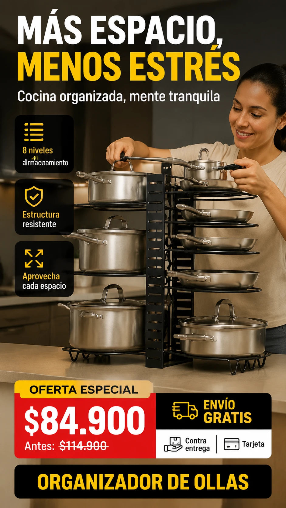 Estante organizador de ollas metálico wx