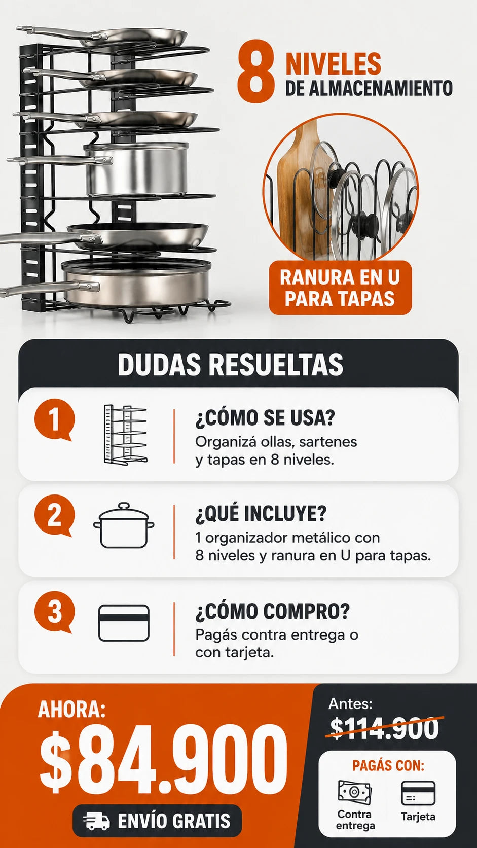 Estante organizador de ollas metálico wx